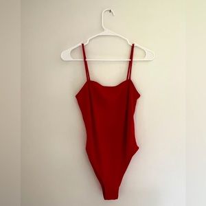Topshop Apparel | Snap Bodysuit Red Straight Neckline | Color: Red | Size: S